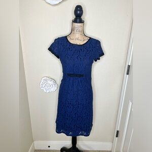 NTM: Uncle Frank Navy & Black Lace Dress with Keyhole Back Ruching Waist Sz M